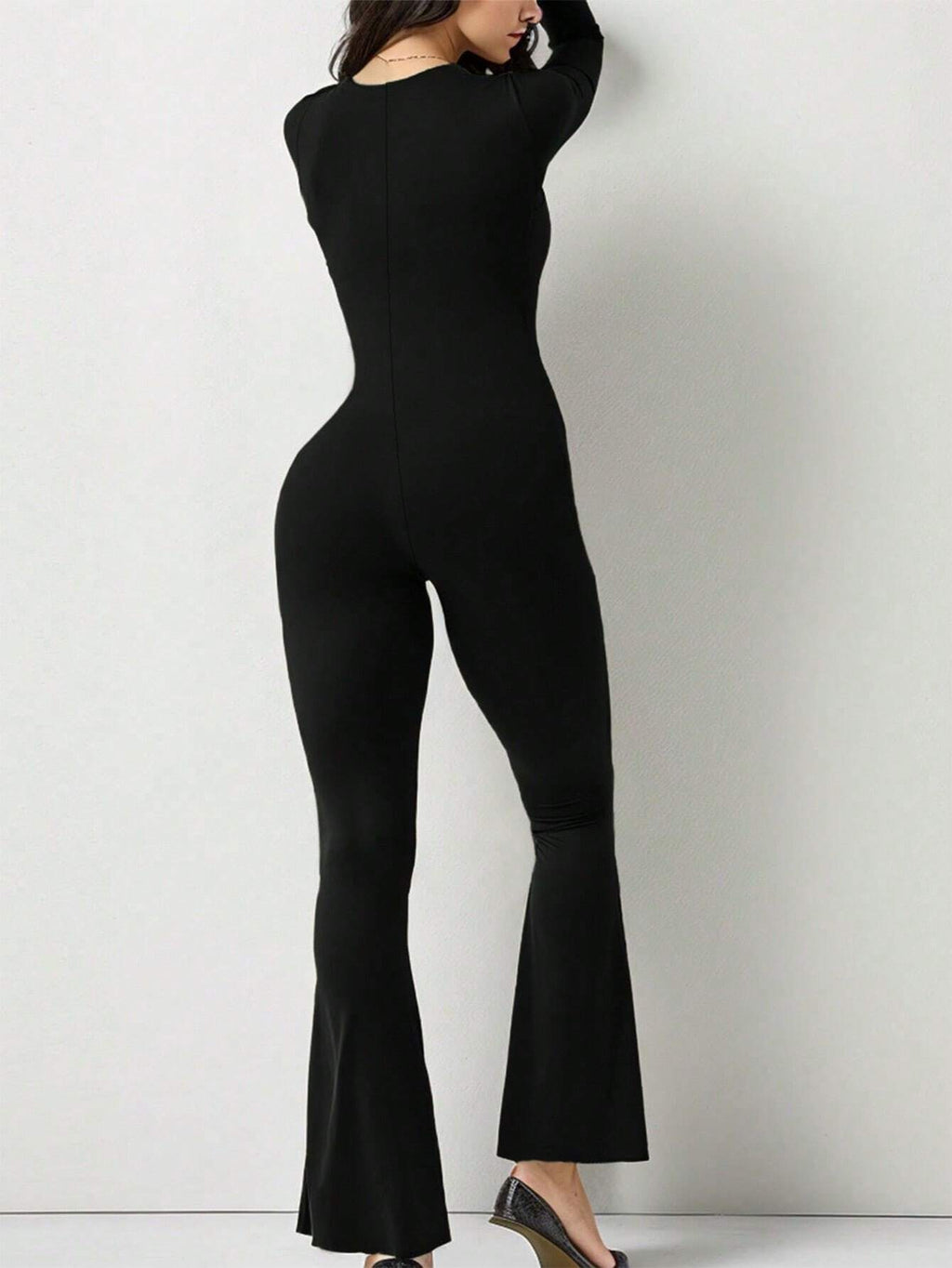 Elevate Your Fall Wardrobe with Our Chic Square Neck Long Sleeve Flare Jumpsuit!