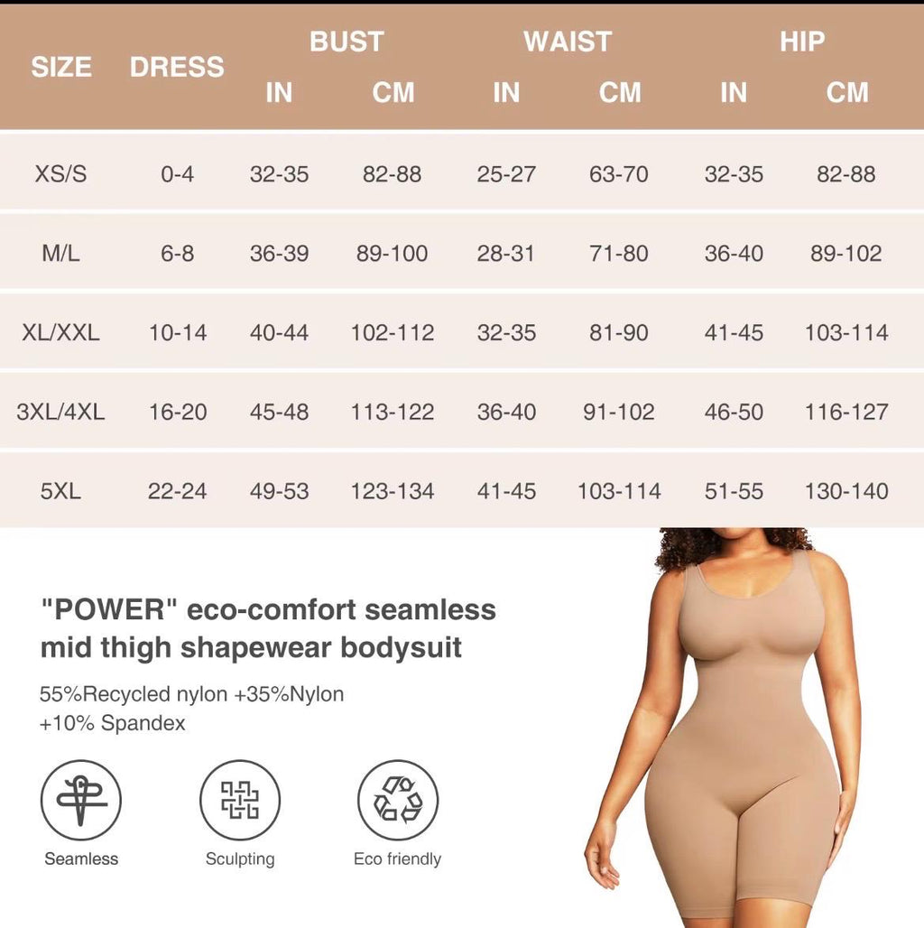 Sculpther - Seamless Mid-Thigh Bodysuit | Tummy Control, Butt Lifting, Smooth Curves, Eco-Comfort Shapewear
